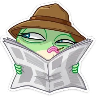 🧐 e72c2f32 kreskówka, żaba, detektyw, gazeta, postać, naklejka telegram sticker