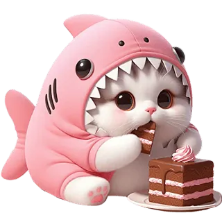 🍰 31addd55 kot, kociak, rekin, ciasto, słodki, kawaii, zwierzę, kreskówka telegram sticker