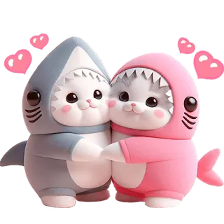 🥰 bcc055e8 kot, rekin, kostium, słodki, serca, zwierzę, kawaii telegram sticker