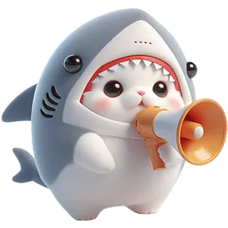 👂 cbfb46cf kot, rekin, zwierzę, słodki, megafon, głośnik telegram sticker