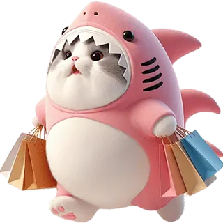 👜 e1185067 kot, strój rekina, torby na zakupy, uroczy, zwierzę, kreskówka telegram sticker