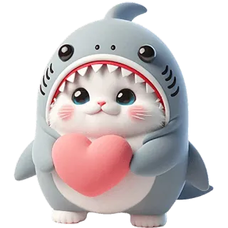 🫶 98079051 cat, shark, animal, cute, kawaii, heart, cartoon telegram sticker