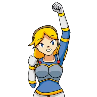 ✊ ee354fe2 cartoon, blonde, female, character, arm raised, celebration whatsapp sticker