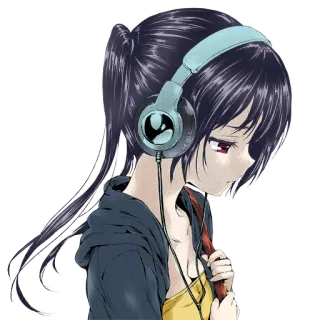 😔 2ee402cd anime girl, headphones, sad, music, cartoon, illustration telegram sticker