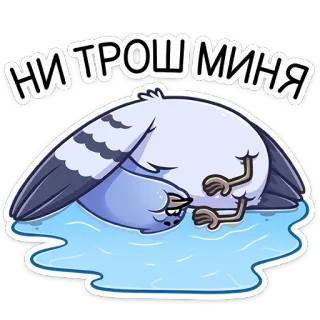 😭 8b0fb0a5 НИ ТРОШ МИНЯ piccione, uccello, triste, cartone animato, testo, russo telegram sticker