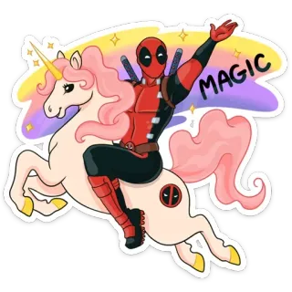 🦄 ddaa403d Deadpool MAGIC 데드풀, 유니콘, 마법, 판타지, 슈퍼히어로, 스티커 telegram sticker