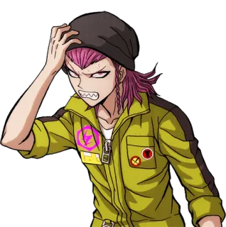 😓 20a856c9 Kazuichi Soda Danganronpa アニメ, ピンク髪, 不機嫌, メカニック, キャラクター telegram sticker