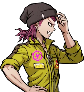 😾 30c00089 Kazuichi Soda Danganronpa アニメ, キャラクター, ピンク髪, メカニック, 帽子 telegram sticker