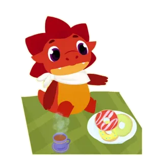 🍽 41127360 dragón, donuts, té, dibujos animados, lindo, comida whatsapp sticker