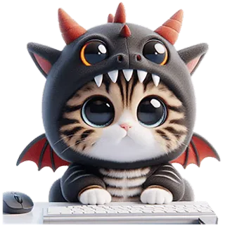 😳 0def06e8 mèo, mèo con, rồng, dễ thương, động vật, fantasy, kawaii telegram sticker