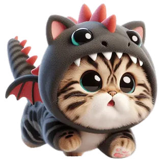 😮‍💨 2ff26ca1 mèo, mèo con, khủng long, trang phục, dễ thương, thú cưng, động vật telegram sticker