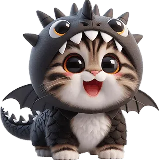 😍 4569f8d5 mèo, mèo con, rồng, trang phục, dễ thương, thú cưng, động vật, hài hước telegram sticker