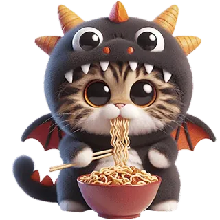 🍜 d01b5dbc mèo, mèo con, rồng, cosplay, mì, ramen, dễ thương, hoạt hình telegram sticker