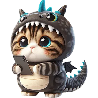 😐 e72184cd mèo, khủng long, dễ thương, động vật, thú cưng, trang phục, nhãn dán telegram sticker