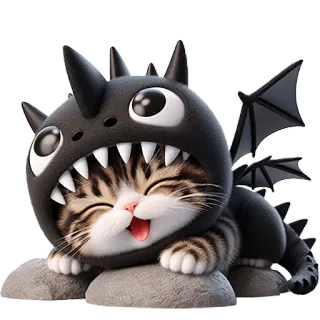 😴 e9b26d63 mèo, mèo con, rồng, động vật, dễ thương, giả tưởng, thú cưng telegram sticker