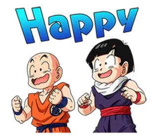 😃 639e79a7 Happy vui vẻ, lễ kỷ niệm, Krillin, Gohan, Dragon Ball, anime whatsapp sticker