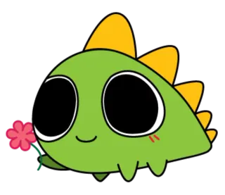 🌸 1a388915 dinosaure, mignon, fleur, dessin animé, animal, vert, jaune, kawaii whatsapp sticker