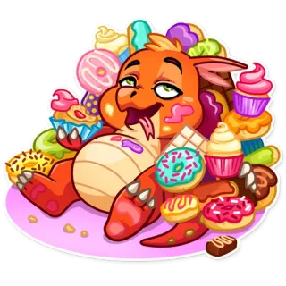 🍩 171e0929 Drache, Desserts, Süßigkeiten, Essen, Cartoon, lustig, niedlich, kawaii telegram sticker