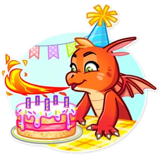 🎂 d5834936 Drache, Geburtstag, Kuchen, Party, Feier, Fantasy, Cartoon telegram sticker