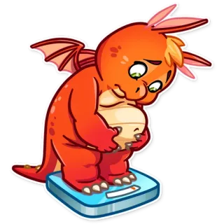 😟 f0e4ec03 Drache, Gewicht, Waage, Cartoon, niedlich, Tier, Fantasy telegram sticker
