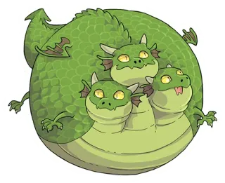 🐲 16a12d5b dragon, trois têtes, fantaisie, monstre, mignon, vert telegram sticker