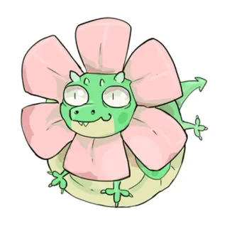 🌸 9628176a lézard, fleur, mignon, vert, rose, dessin animé, animal, autocollant telegram sticker