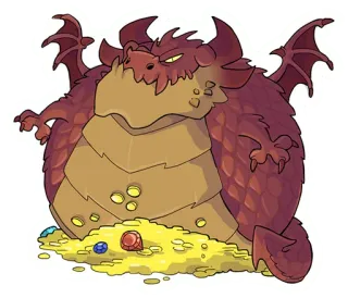 💰 e71f3f4e dragon, dessin animé, fantaisie, trésor, or, pièces, gemmes, rouge, écailles telegram sticker