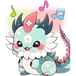 🕺 1880c7c2 Drache, süß, kawaii, Cartoon, Aufkleber, Noten, Fantasy whatsapp sticker