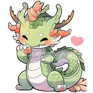 😆 36f1acbd Drache, niedlich, kawaii, Blumenmuster, grün, Fantasy, Tier, Aufkleber whatsapp sticker