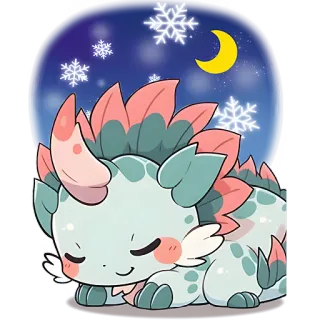 🌙 68ecb043 süß, Cartoon, Monster, schlafend, Winter, Schneeflocken, Mond whatsapp sticker
