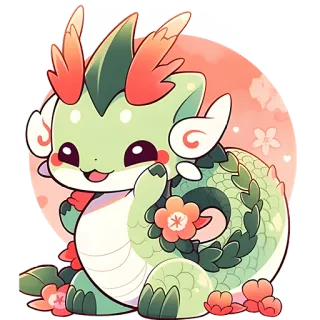 👋 c6b83e95 Drache, süß, Cartoon, kawaii, Blume, Fantasy, Monster, Chibi whatsapp sticker
