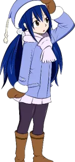 😦 5413525e Wendy Marvell Fairy Tail anime, invierno, bufanda, pelo azul, chica whatsapp sticker
