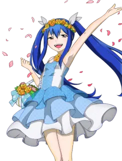 ☺️ 84d8c962 Wendy Marvell Fairy Tail Anime, Personaje, Pelo azul, Chica, Flor, Vestido, Fairy Tail whatsapp sticker