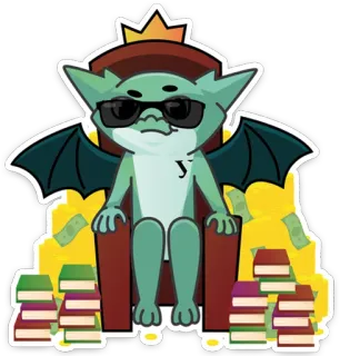 😎 d33434a5 goblin, fantasi, mahkota, uang, buku, kacamata hitam telegram sticker