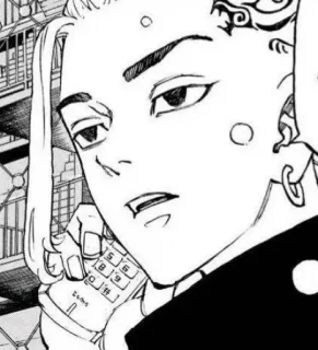 🐉 56bea67c Zoom homem, brincos, telefone, preto e branco, anime, mangá telegram sticker