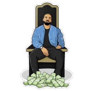 💰 b8d9f172 Drake raper, pieniądze, tron, kreskówka, piosenkarz, celebryta whatsapp sticker