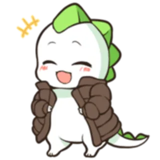 😃 33016b24 공룡, 귀여운, 카와이, 만화, 동물, 초록색, 흰색, 캐릭터 telegram sticker