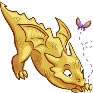 ❤ 015b0949 ドラゴン, ファンタジー, 蝶, 神話上の生き物, ゴールド, 翼 telegram sticker