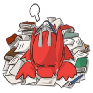 📚 1d6ae646 Cartoon, Drache, müde, erschöpft, gestresst, Papiere, Bücher, Büro telegram sticker
