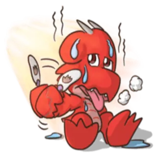 ☀ 77054b45 Cartoon, Rot, Schwitzend, Drache, Erschöpft, Müde, Sticker telegram sticker
