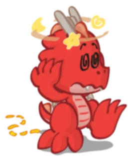 😵 da3e191a Drache, Cartoon, Figur, Rot, Sterne, Schwindelig telegram sticker
