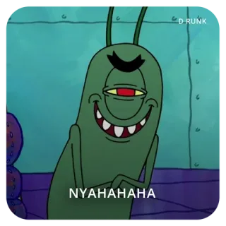 😆 07170ecb Plankton SpongeBob SquarePants NYAHAHAHA 浮游生物, 海绵宝宝, 反派, 卡通, 笑, 邪恶, 搞笑 telegram sticker