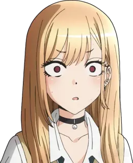 😐 f9421aaa Marin Kitagawa My Dress-Up Darling 动漫, 女人, 卡通, 金发, 颈圈, 惊讶 telegram sticker