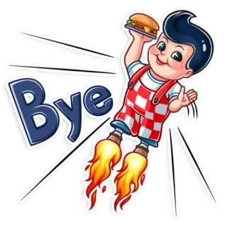 👋 ac3d9907 Bye Hoạt hình, Bánh mì kẹp thịt, Bay, Giày tên lửa, Bob's Big Boy, Linh vật whatsapp sticker