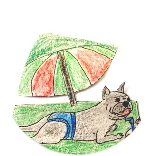 💤 44d3261f 狗, 海滩, 夏天, 卡通, 伞, 放松 whatsapp sticker