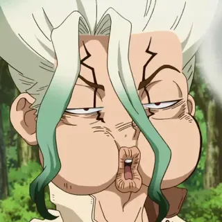 🧪 fd8d1481 Dr. Stone faccia buffa, anime, Dr. Stone, Senku Ishigami, reazione, meme whatsapp sticker