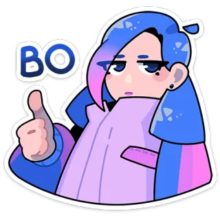 ⭐ f4e36de6 BO 스티커, 만화, 애니메이션, 파란 머리, 엄지 척, 귀여운 telegram sticker