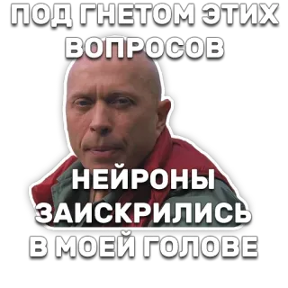 ✨ 840acd07 ПОД ГНЕТОМ ЭТИХ ВОПРОСОВ НЕЙРОНЫ ЗАИСКРИЛИСЬ В МОЕЙ ГОЛОВЕ russian meme, questions, neurons, head, emotions, sticker telegram sticker