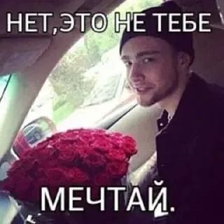 😎 eab8ee93 НЕТ,ЭТО НЕ ТЕБЕ
МЕЧТАЙ. Rosen, Mann, Auto, Blumen, Blumenstrauß telegram sticker