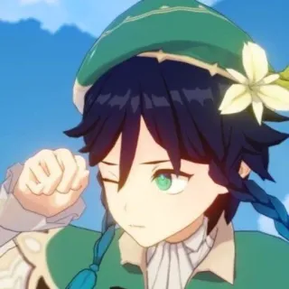 ✨ b0d637ba Venti Genshin Impact venti, genshin impact, anime, charakter, grün, hut, spiel whatsapp sticker